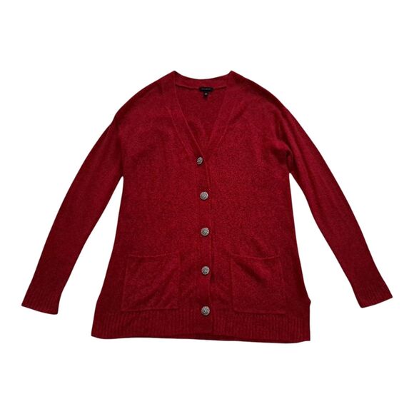 Talbots Cardigan Sweater Women's XS Red Sparkly Button Pockets Holiday Christmas - Picture 1 of 10